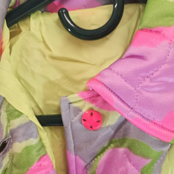 Vintage Neon Poppy Quilted Floral Womens Pea Coat Handmade - Picture 5 of 12